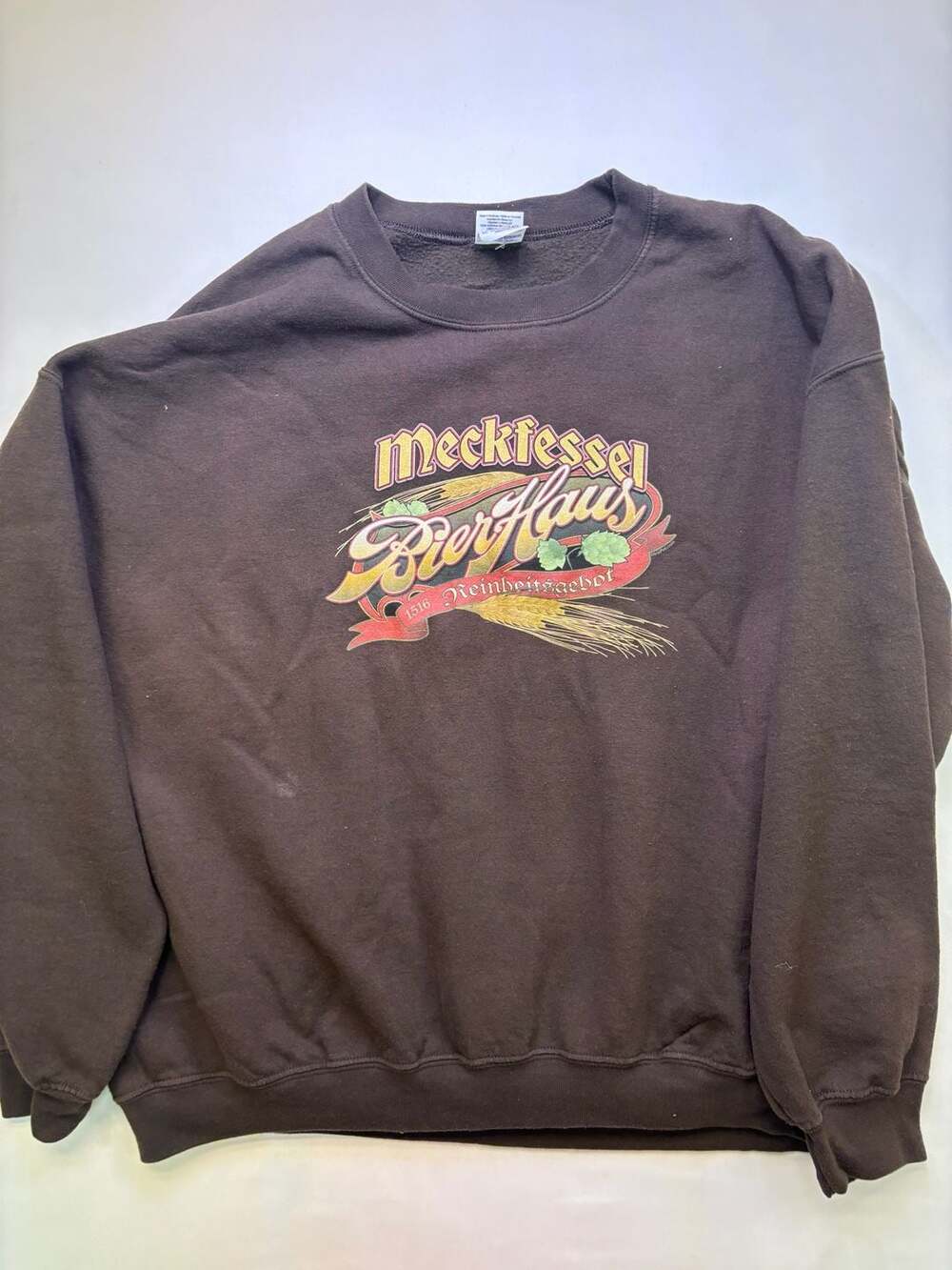 Gildan Meckfessel Bier Haus 1516 Reinheitsgebot Brown Crewneck Sweatshirt XL